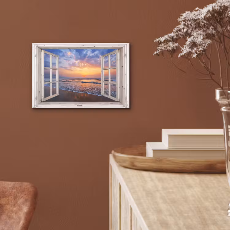 Doorkijk - Zee - Strand - Zonsondergang - Blauw aluminium wit klein -sfeer4