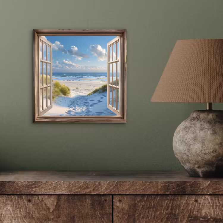 Doorkijk - Strand - Raam - Duinen - Zee aluminium wit klein -sfeer2