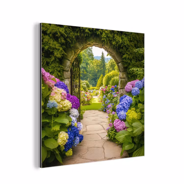 Doorkijk - Poort - Hortensia - Bloementuin aluminium wit klein -3d