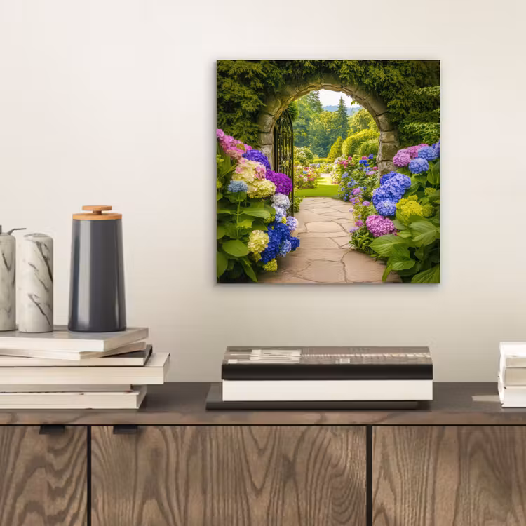 Doorkijk - Poort - Hortensia - Bloementuin aluminium wit klein -sfeer1