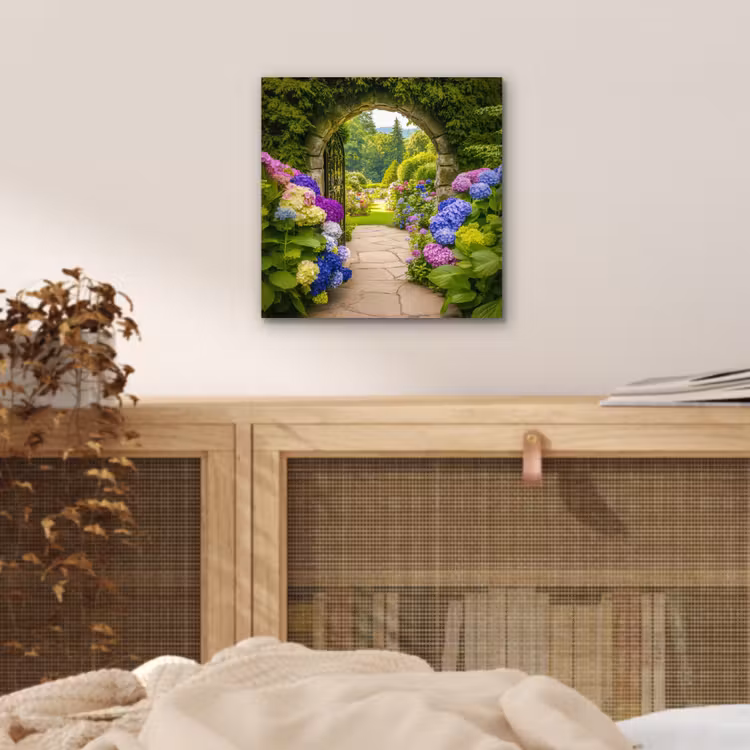 Doorkijk - Poort - Hortensia - Bloementuin aluminium wit klein -sfeer3