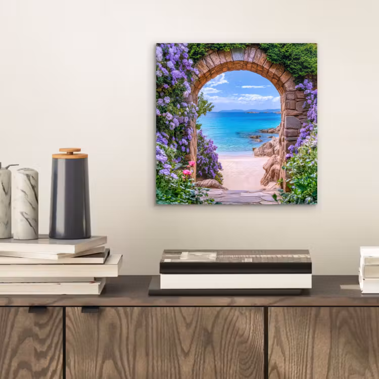 Doorkijk - Poort - Zee - Strand - Rotsen aluminium wit klein -sfeer1