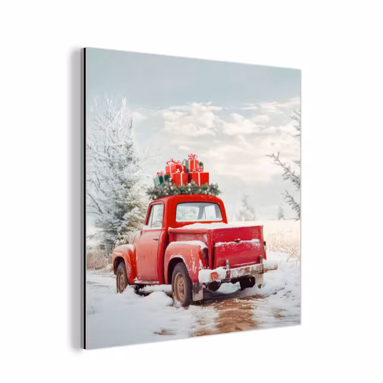 Auto - Rood - Cadeaus - Winter - Sneeuw - Kerst aluminium wit klein -3d
