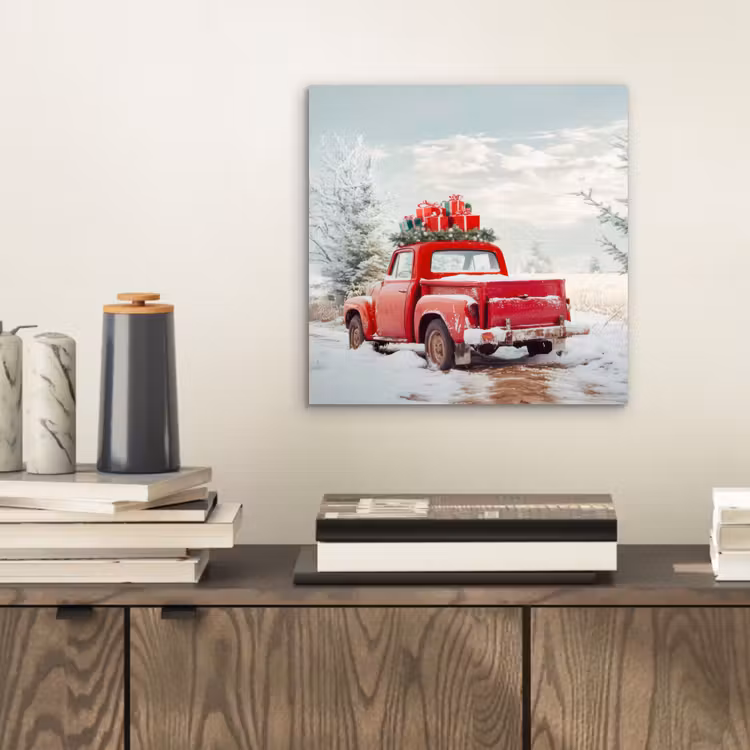 Auto - Rood - Cadeaus - Winter - Sneeuw - Kerst aluminium wit klein -sfeer1