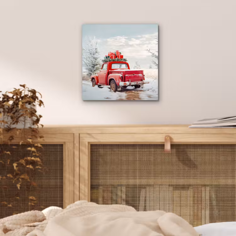 Auto - Rood - Cadeaus - Winter - Sneeuw - Kerst aluminium wit klein -sfeer3