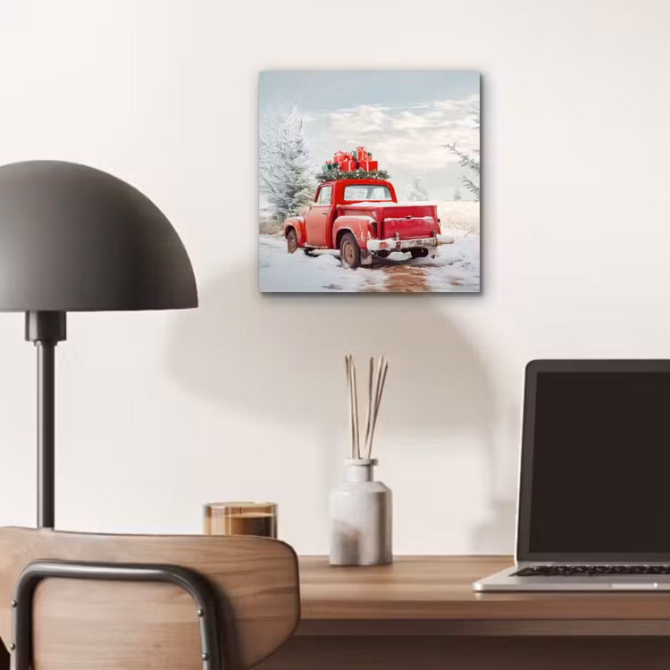 Auto - Rood - Cadeaus - Winter - Sneeuw - Kerst aluminium wit klein -sfeer5