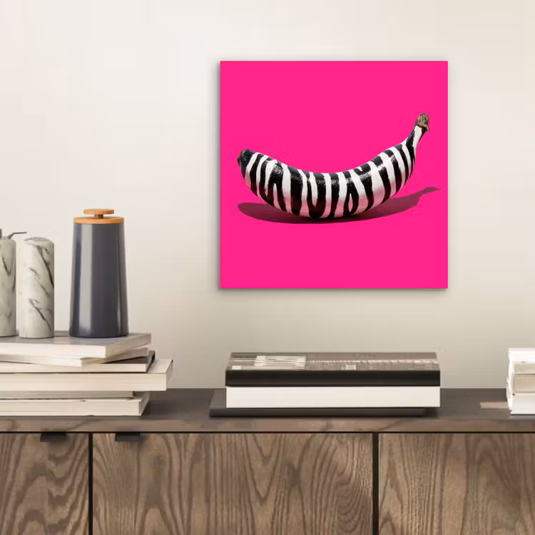 Banaan - Zebraprint - Roze aluminium wit klein -sfeer1