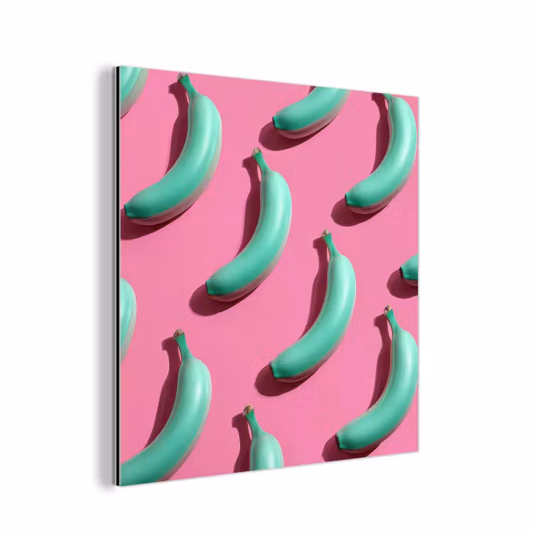 Bananen - Patroon - Blauw - Roze aluminium wit klein -3d