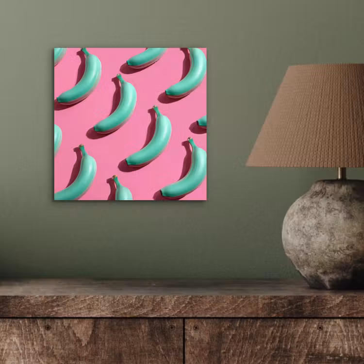 Bananen - Patroon - Blauw - Roze aluminium wit klein -sfeer2