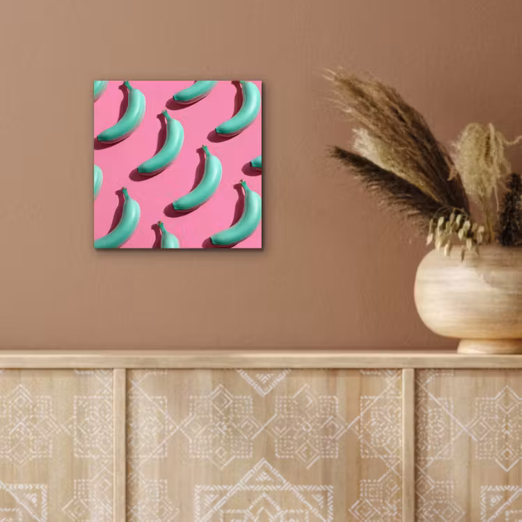 Bananen - Patroon - Blauw - Roze aluminium wit klein -sfeer4