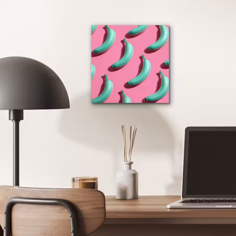 Bananen - Patroon - Blauw - Roze aluminium wit klein -sfeer5