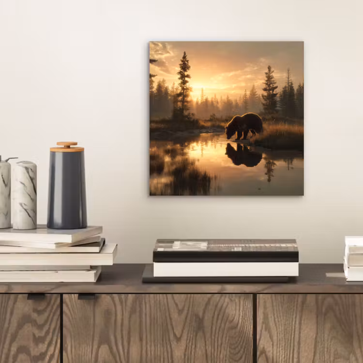 Beer - water - Bos - Ochtendlicht aluminium wit klein -sfeer1