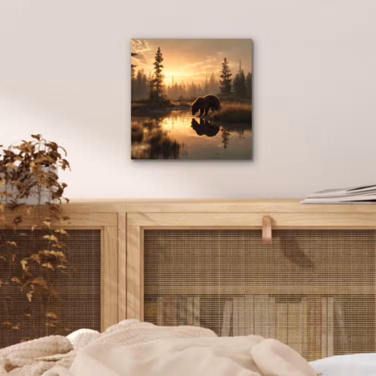 Beer - water - Bos - Ochtendlicht aluminium wit klein -sfeer3