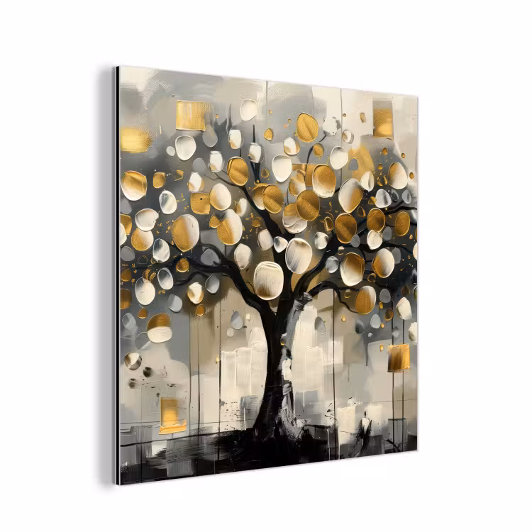 Boom - Abstract - Beige - Goud - Zwart aluminium wit klein -3d