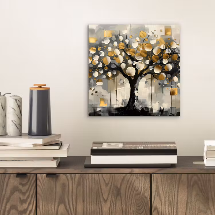 Boom - Abstract - Beige - Goud - Zwart aluminium wit klein -sfeer1