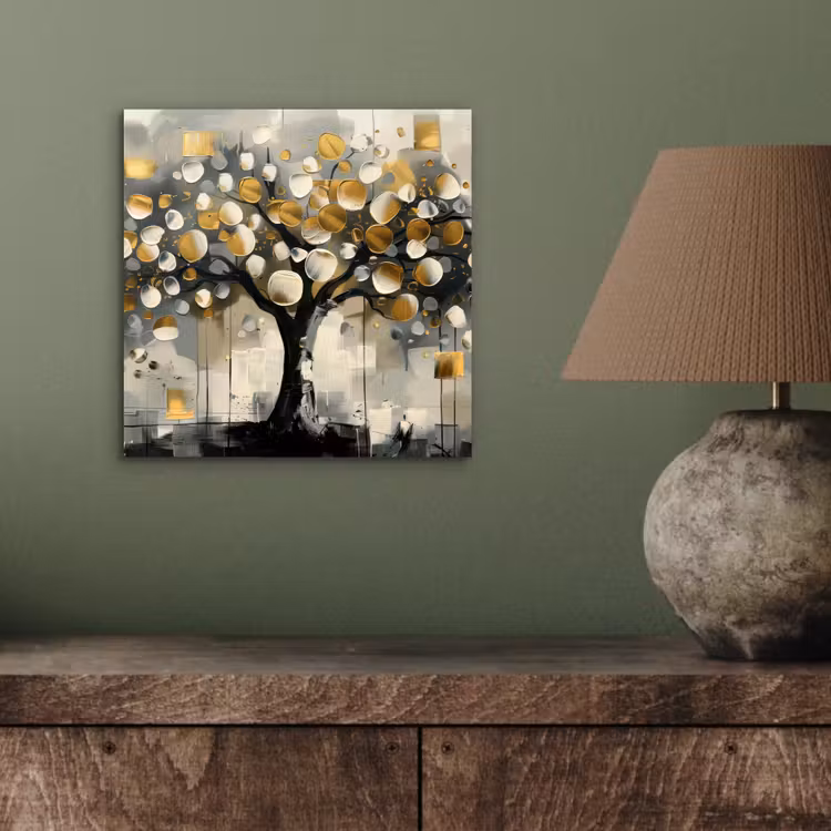 Boom - Abstract - Beige - Goud - Zwart aluminium wit klein -sfeer2