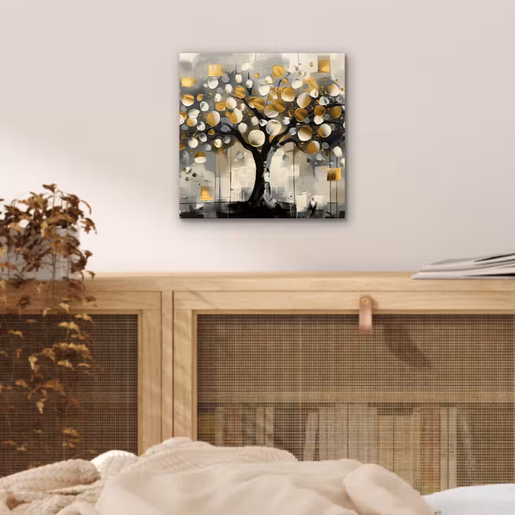 Boom - Abstract - Beige - Goud - Zwart aluminium wit klein -sfeer3