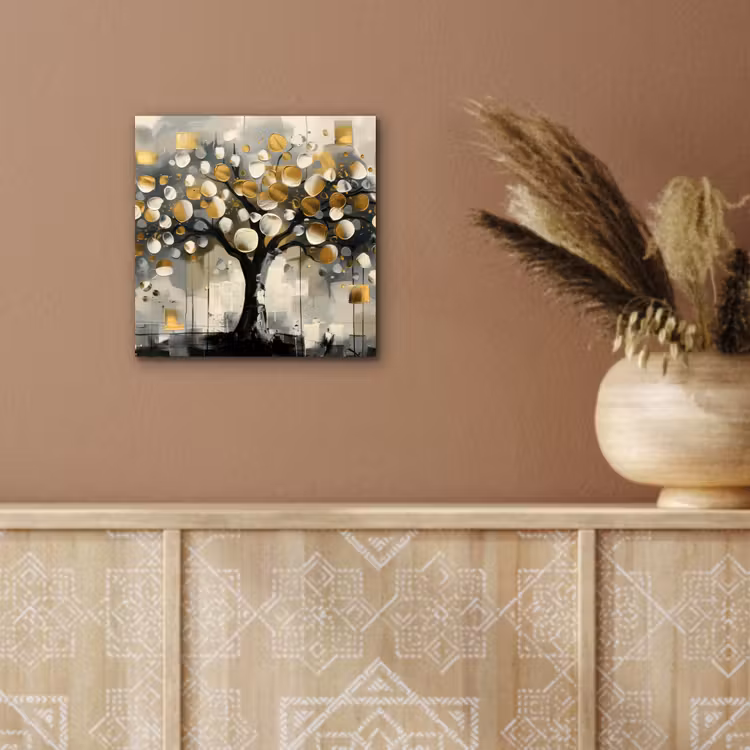 Boom - Abstract - Beige - Goud - Zwart aluminium wit klein -sfeer4