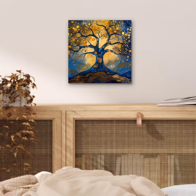 Boom - Levensboom - Blauw - Goud aluminium wit klein -sfeer3