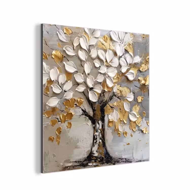 Boom - Beige - Grijs - Goud - Abstract aluminium wit klein -3d