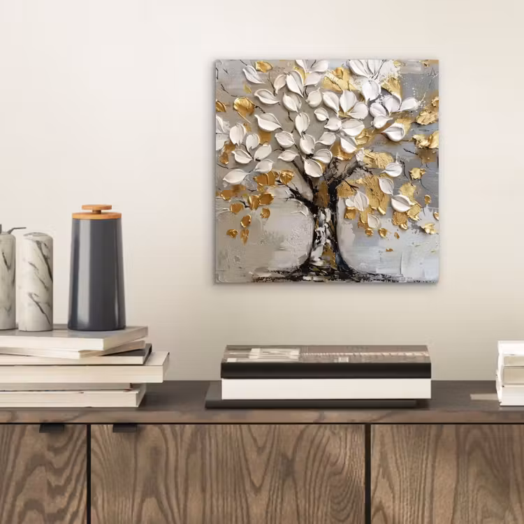 Boom - Beige - Grijs - Goud - Abstract aluminium wit klein -sfeer1