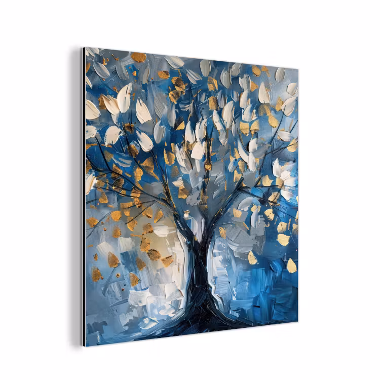 Boom - Blauw - Goud - Abstract aluminium wit klein -3d