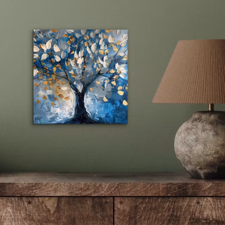 Boom - Blauw - Goud - Abstract aluminium wit klein -sfeer2