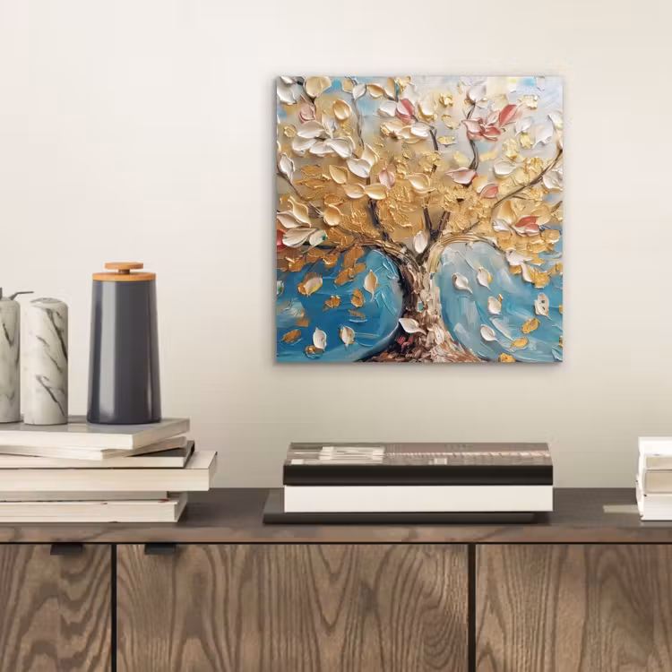 Boom - Blauw - Goud - Abstract - Modern aluminium wit klein -sfeer1