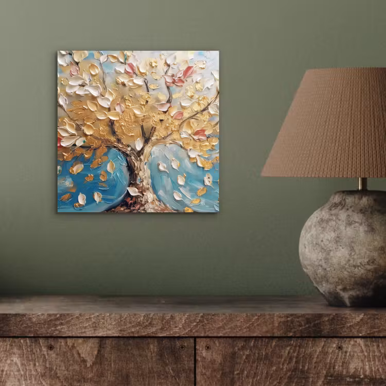 Boom - Blauw - Goud - Abstract - Modern aluminium wit klein -sfeer2