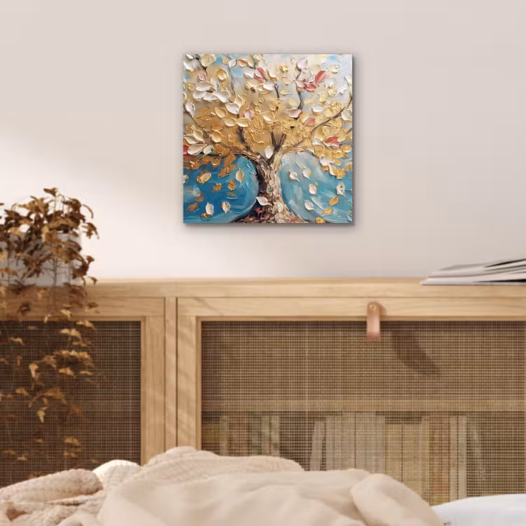 Boom - Blauw - Goud - Abstract - Modern aluminium wit klein -sfeer3