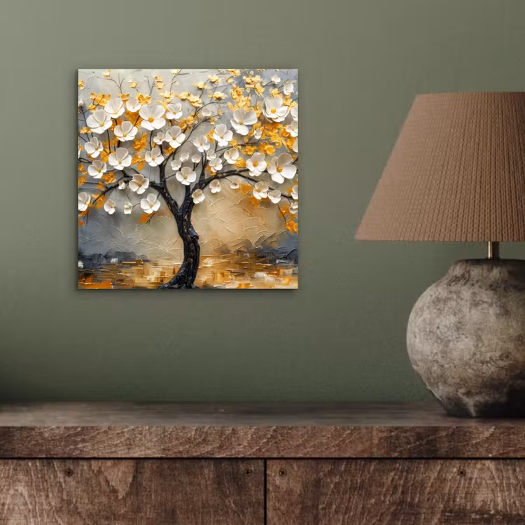 Boom - Bloemen - Goud - Beige aluminium wit klein -sfeer2