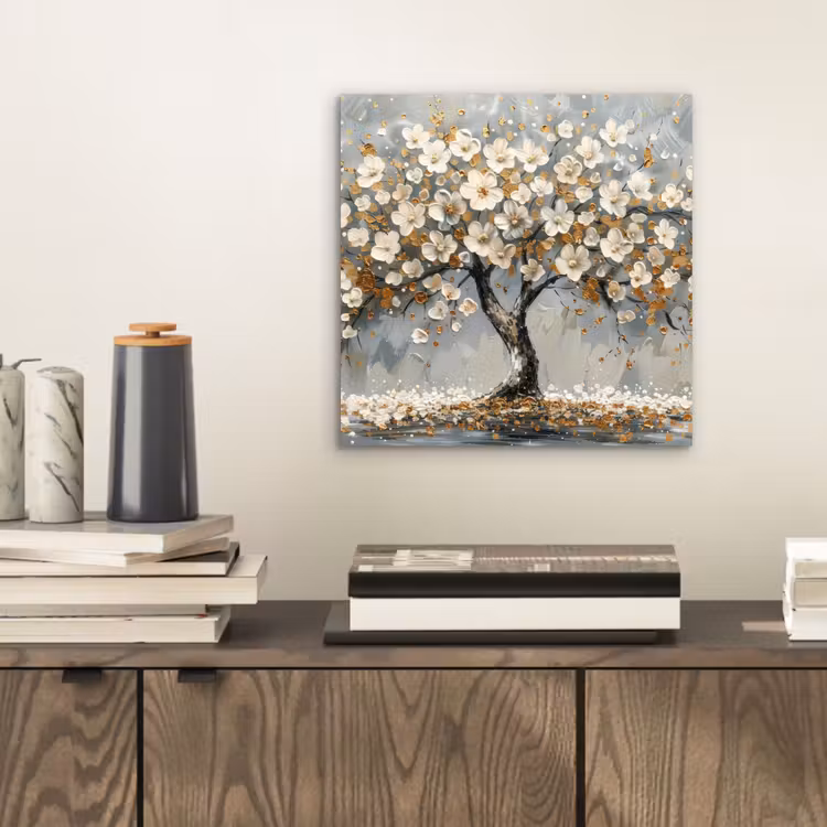 Boom - Bloemen - Wit - Natuur - Kunst aluminium wit klein -sfeer1