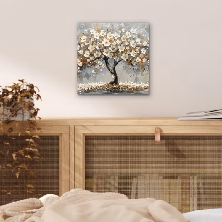 Boom - Bloemen - Wit - Natuur - Kunst aluminium wit klein -sfeer3