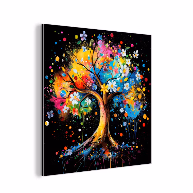 Boom - Kleurrijk - Bloemen - Zwart aluminium wit klein -3d