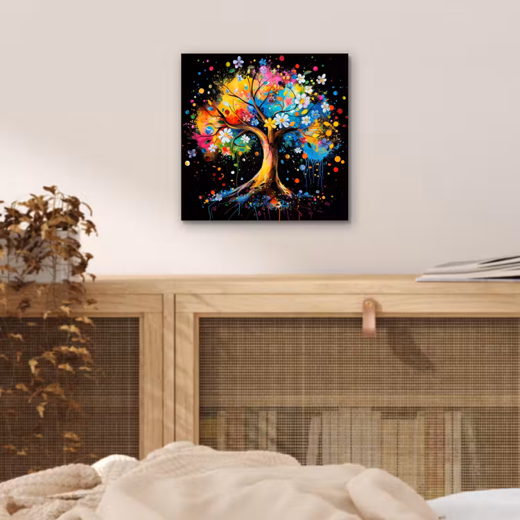Boom - Kleurrijk - Bloemen - Zwart aluminium wit klein -sfeer3