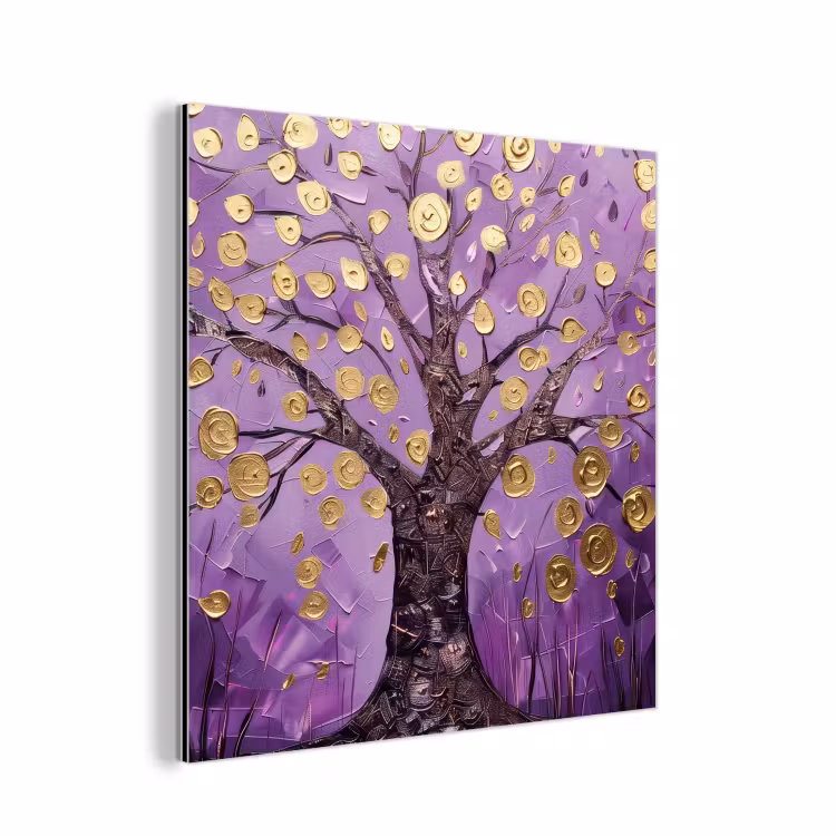 Levensboom - Boom - Paars - Goud - Modern aluminium wit klein -3d