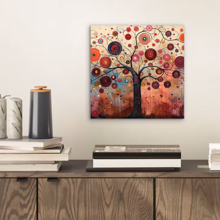 Levensboom - Bloemen - Roze - Hippie - Kunst aluminium wit klein -sfeer1