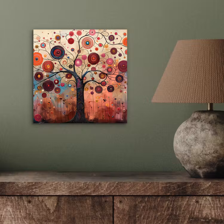 Levensboom - Bloemen - Roze - Hippie - Kunst aluminium wit klein -sfeer2