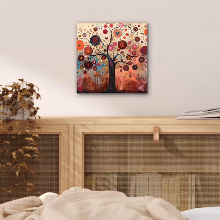 Levensboom - Bloemen - Roze - Hippie - Kunst aluminium wit klein -sfeer3