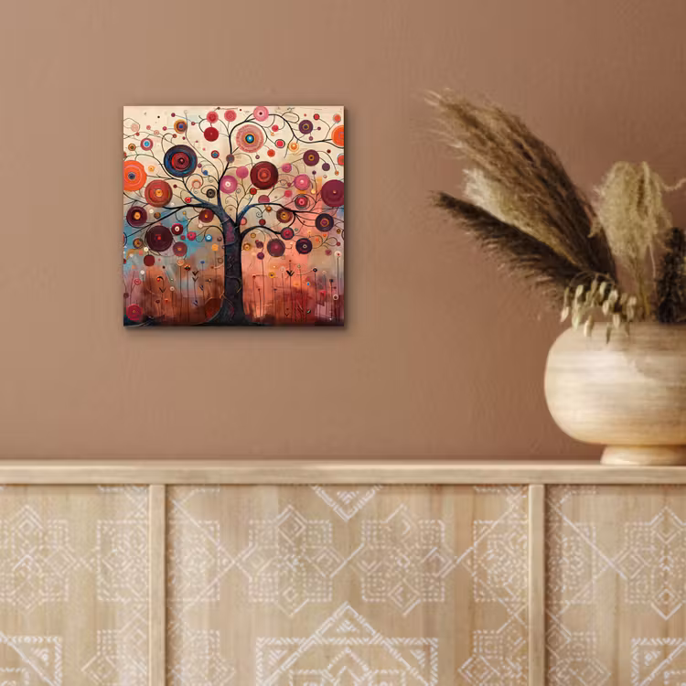 Levensboom - Bloemen - Roze - Hippie - Kunst aluminium wit klein -sfeer4