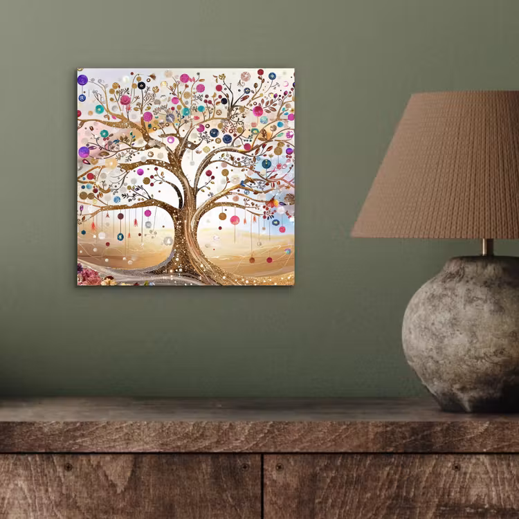 Levensboom - Goud - Kleurrijk - Abstract - Aesthetic aluminium wit klein -sfeer2