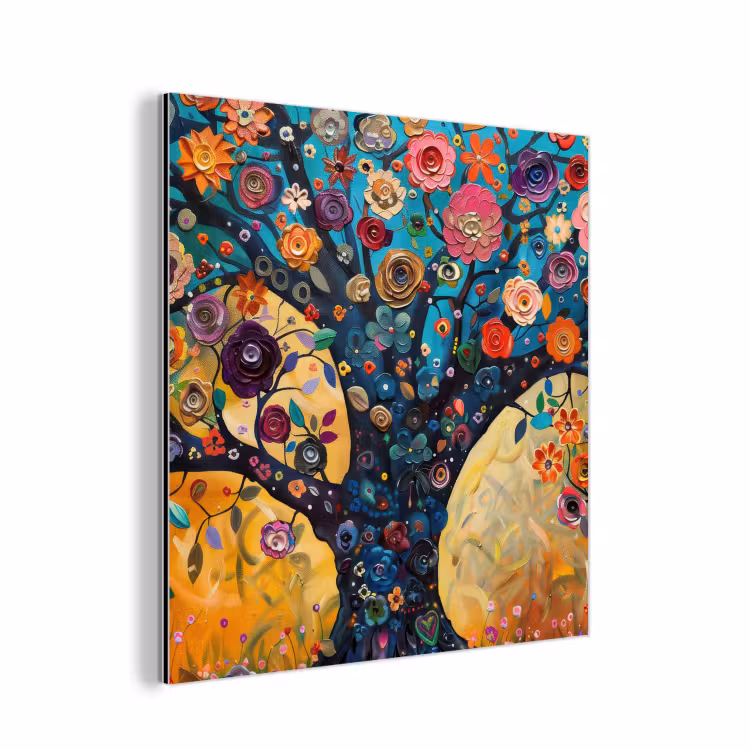 Boom - Levensboom - Kleurrijk - Bloemen - Modern aluminium wit klein -3d