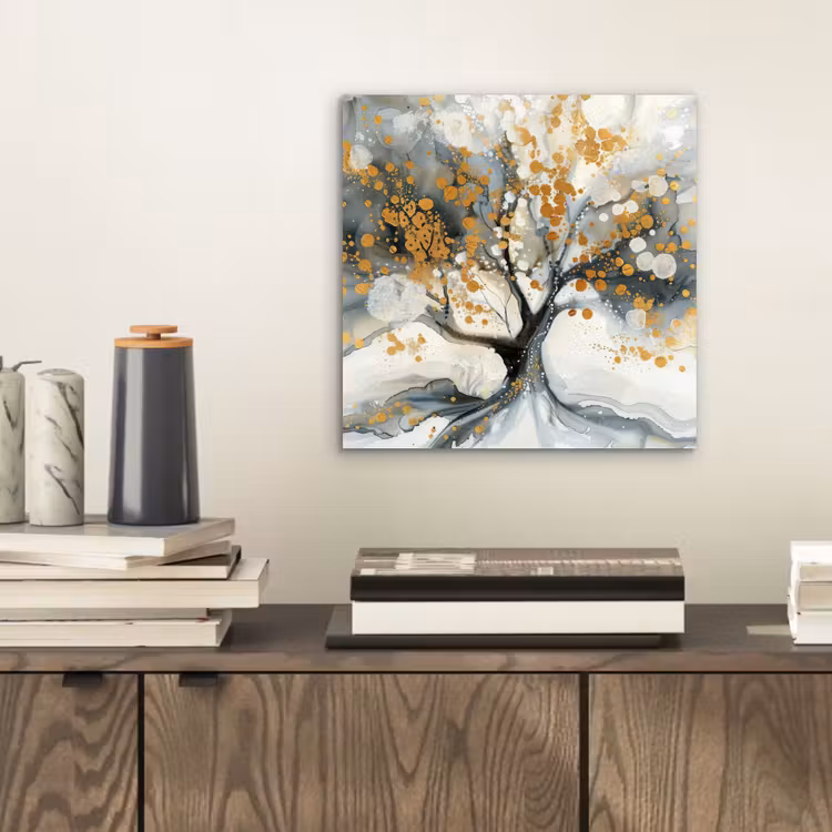 Boom - Modern - Abstract - Goud - Zwart - Wit aluminium wit klein -sfeer1