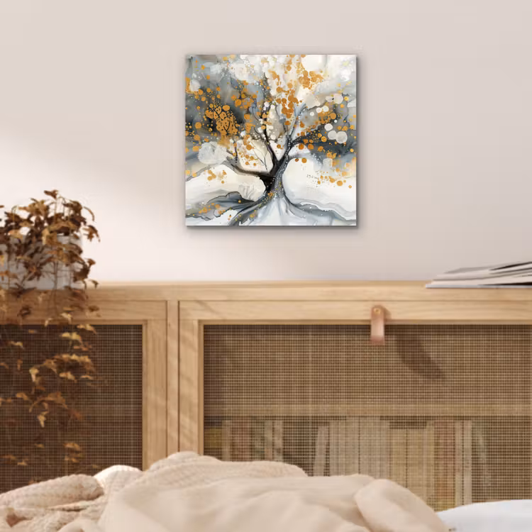 Boom - Modern - Abstract - Goud - Zwart - Wit aluminium wit klein -sfeer3