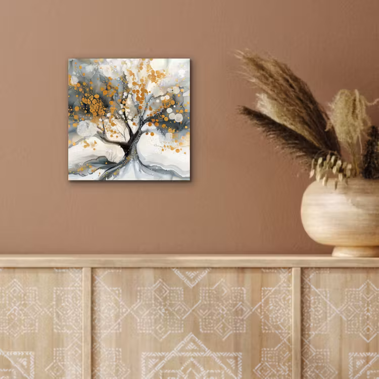 Boom - Modern - Abstract - Goud - Zwart - Wit aluminium wit klein -sfeer4