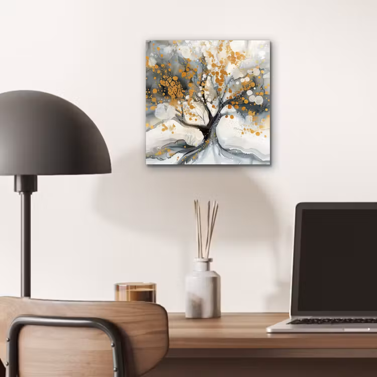 Boom - Modern - Abstract - Goud - Zwart - Wit aluminium wit klein -sfeer5