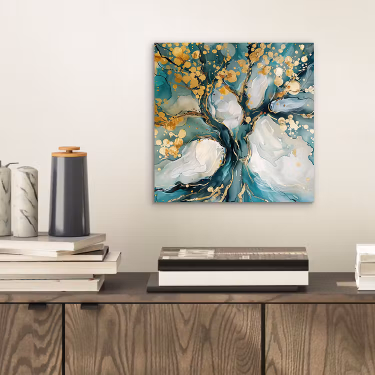 Boom - Modern - Verflook - Turquoise - Goud aluminium wit klein -sfeer1