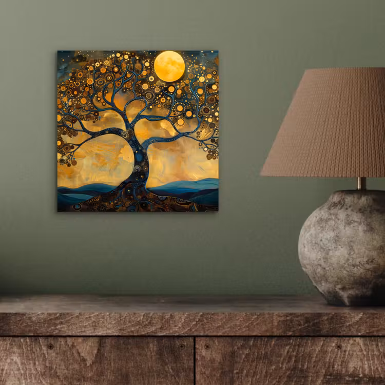 Boom - Maan - Bloemen - Goud - Kunst aluminium wit klein -sfeer2