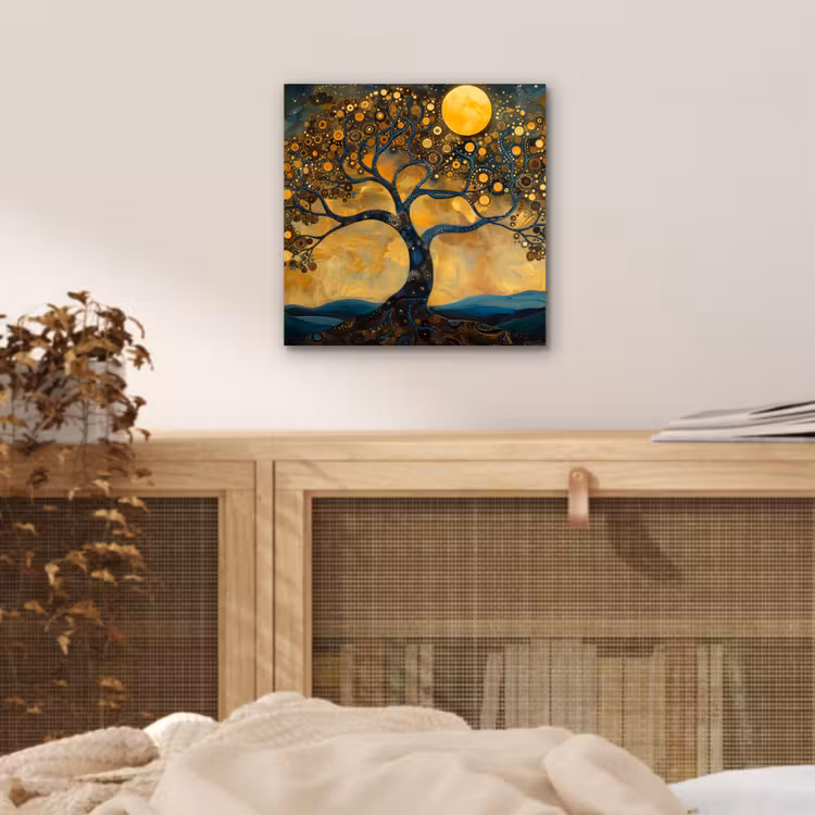 Boom - Maan - Bloemen - Goud - Kunst aluminium wit klein -sfeer3
