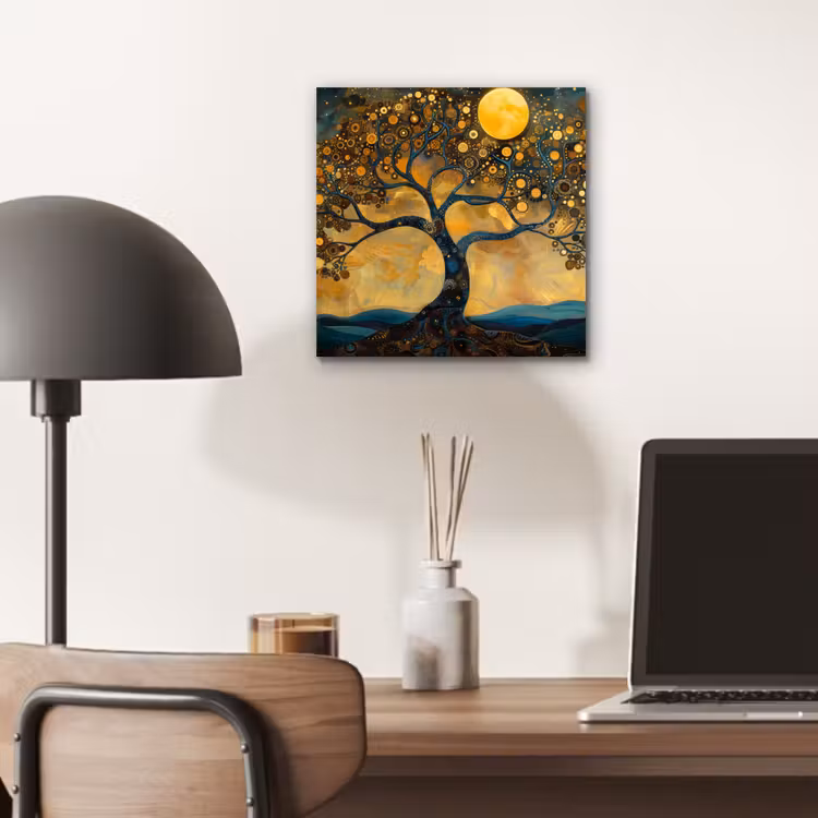 Boom - Maan - Bloemen - Goud - Kunst aluminium wit klein -sfeer5